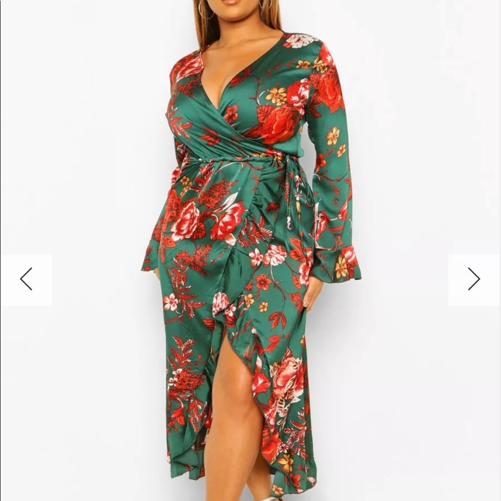 Beautiful green satin wrap dress